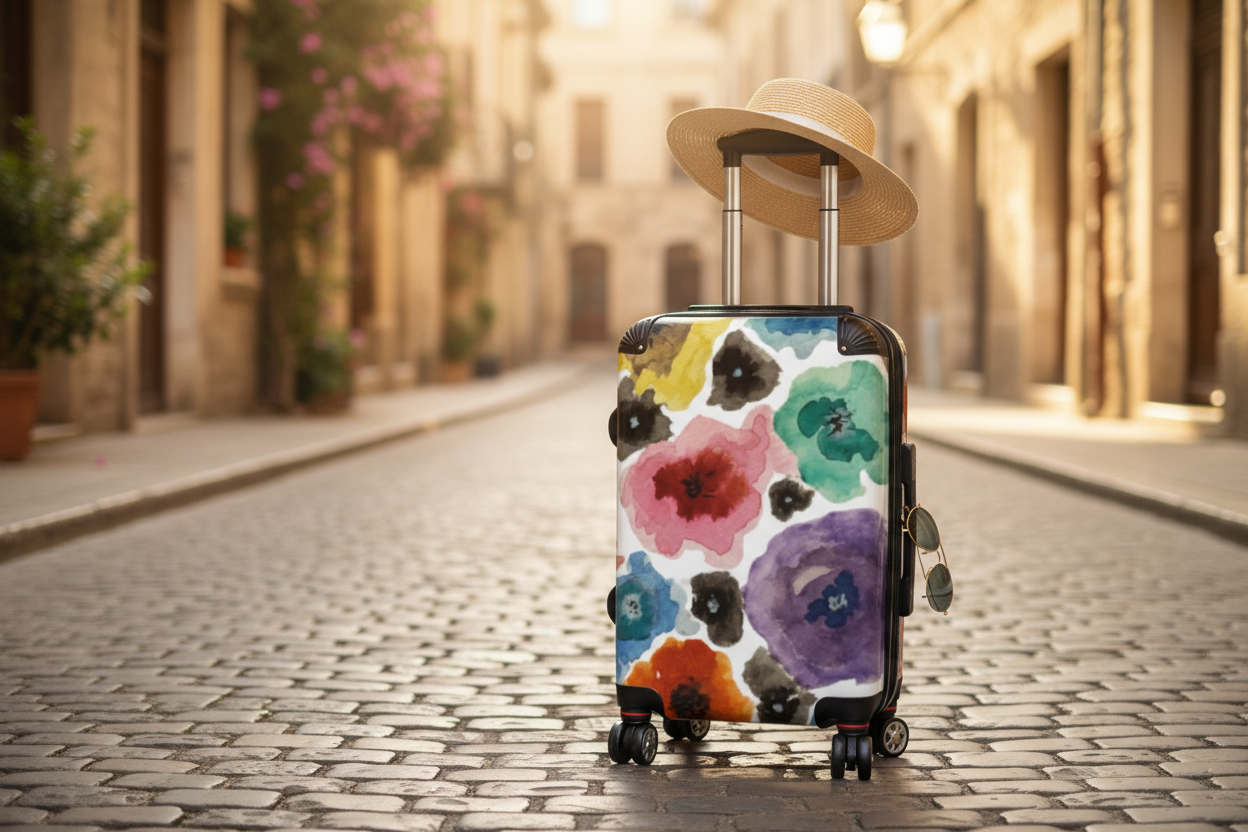 Colorful Floral Suitcase – Lifestyle Shot