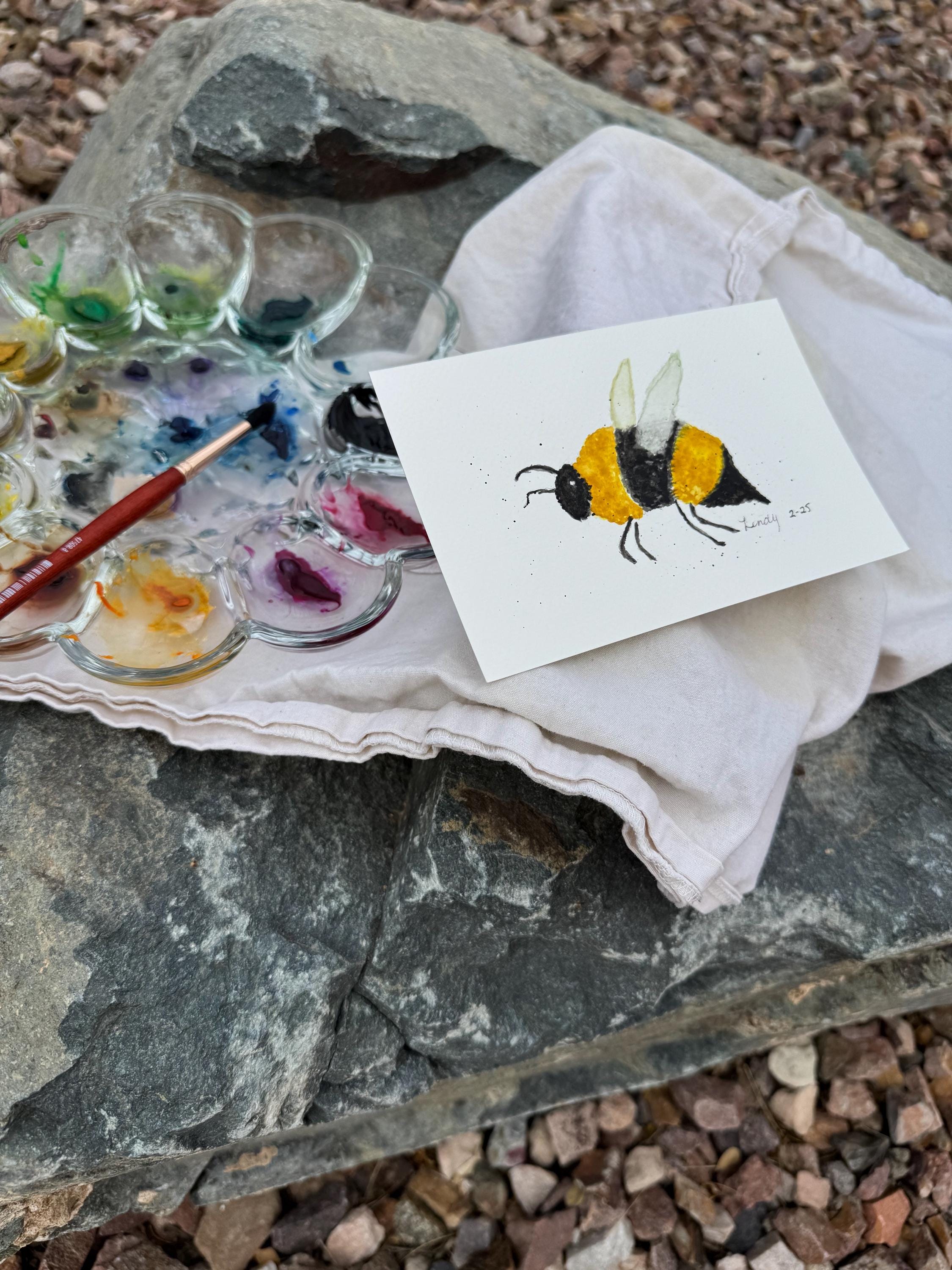 Bumble Bee Original Watercolor Painting – 4x6 Nature Garden Wall Art, Bee Gift