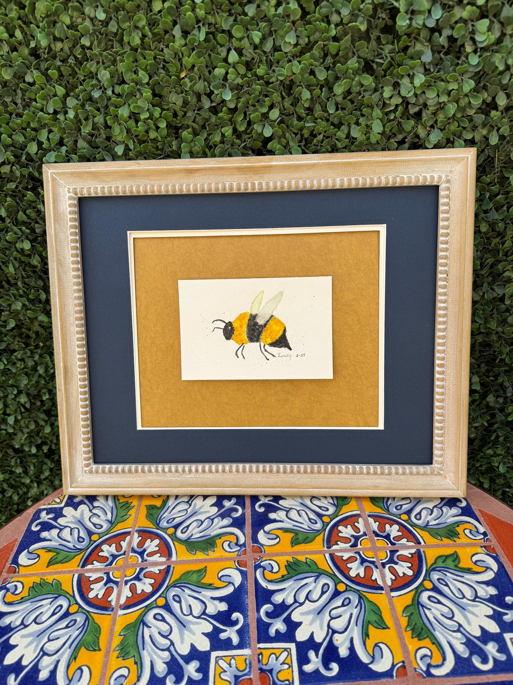 Bumble Bee Original Watercolor Painting – 4x6 Nature Garden Wall Art, Bee Gift