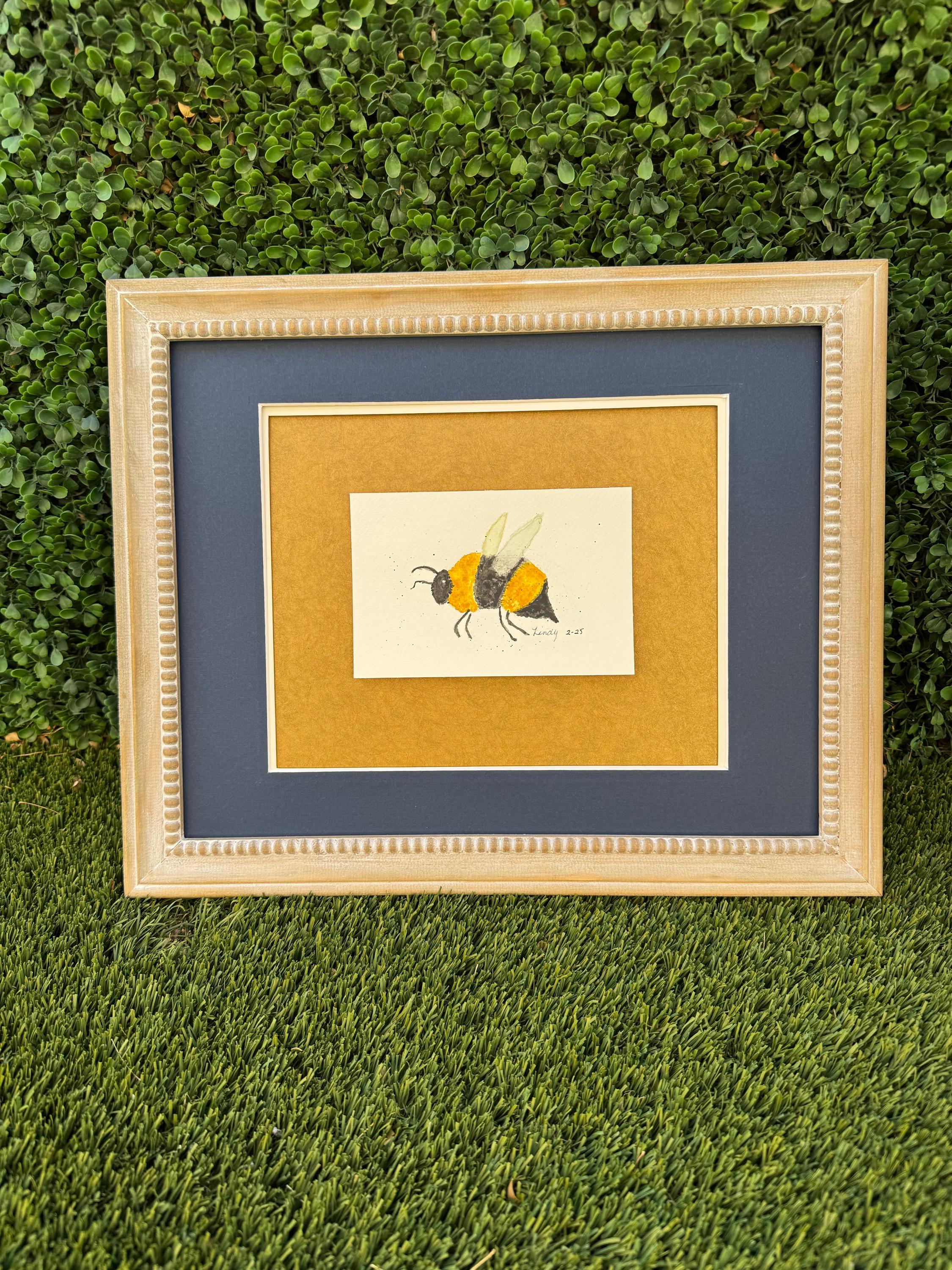 Bumble Bee Original Watercolor Painting – 4x6 Nature Garden Wall Art, Bee Gift