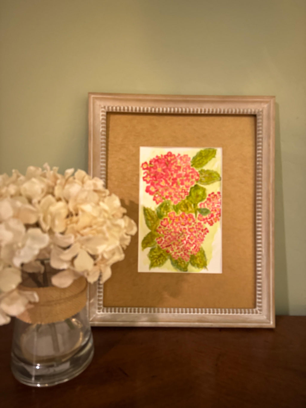 Pink Hydrangeas Original Watercolor Painting – 7x10 Floral Garden Wall Art