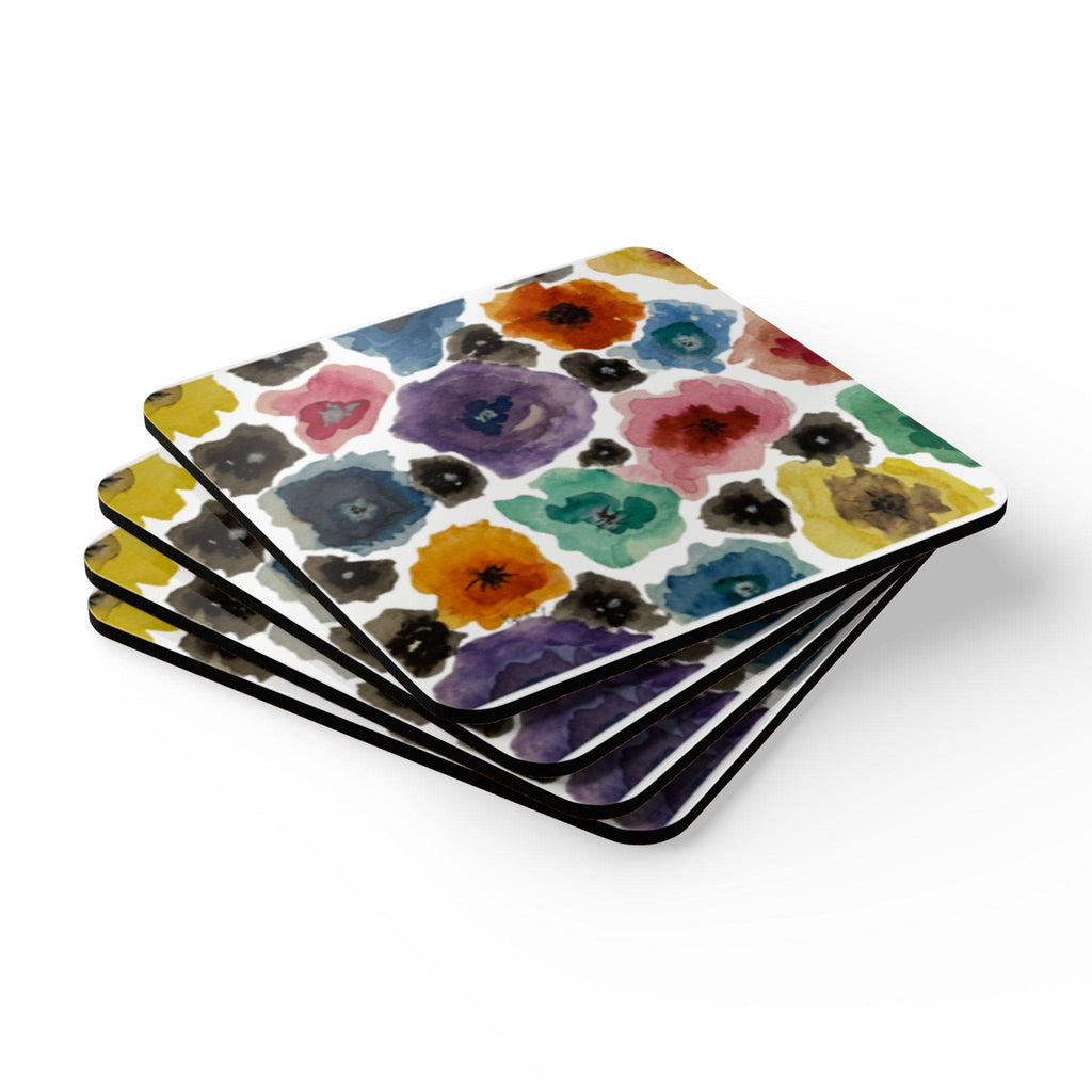 Chihuly-Inspired Floral Cork Coaster Set – Set of 4, Watercolor Art Housewarming Gift
