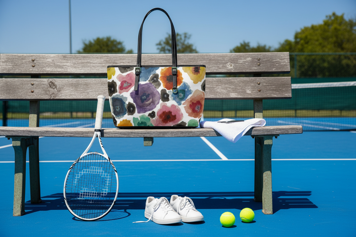 Floral Shoulder Bag - Tennis Scene