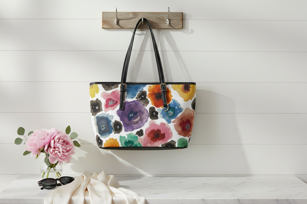 Hand Painted Floral PU Leather Shoulder Bag – Lifestyle Shot