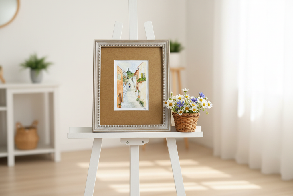 Hand Painted Watercolor Girl with Bicycle – Revised