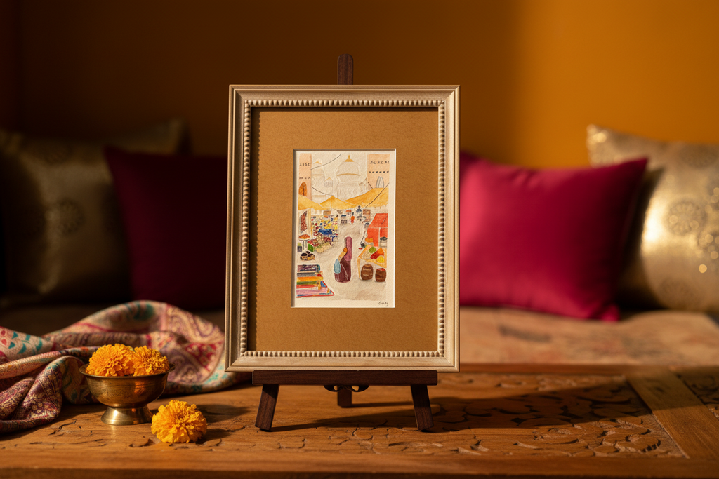 Market Day in India Watercolor – Lifestyle Shot
