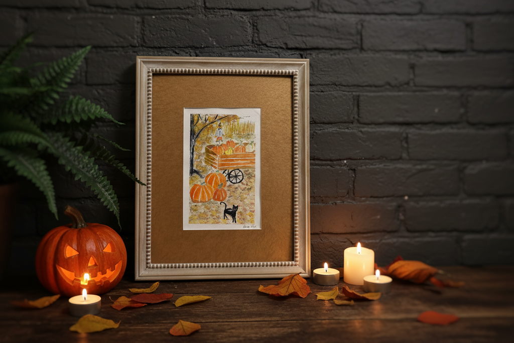 Original Hand Painted Watercolor Halloween Scene – Lifestyle Shot