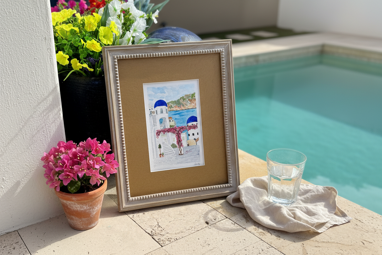 Original Hand Painted Watercolor of a Moment in Greece – Lifestyle Shot
