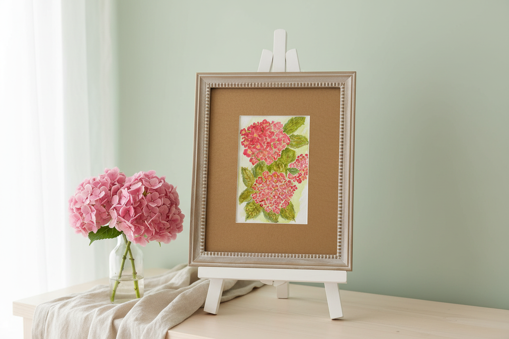 Original Hand Painted Watercolor Pink Hydrangeas – Lifestyle Shot