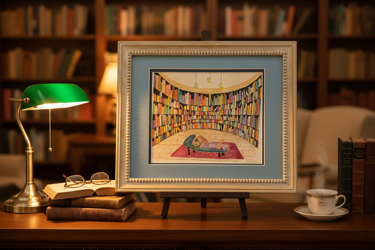 Relaxing in the Library Watercolor – Lifestyle Shot