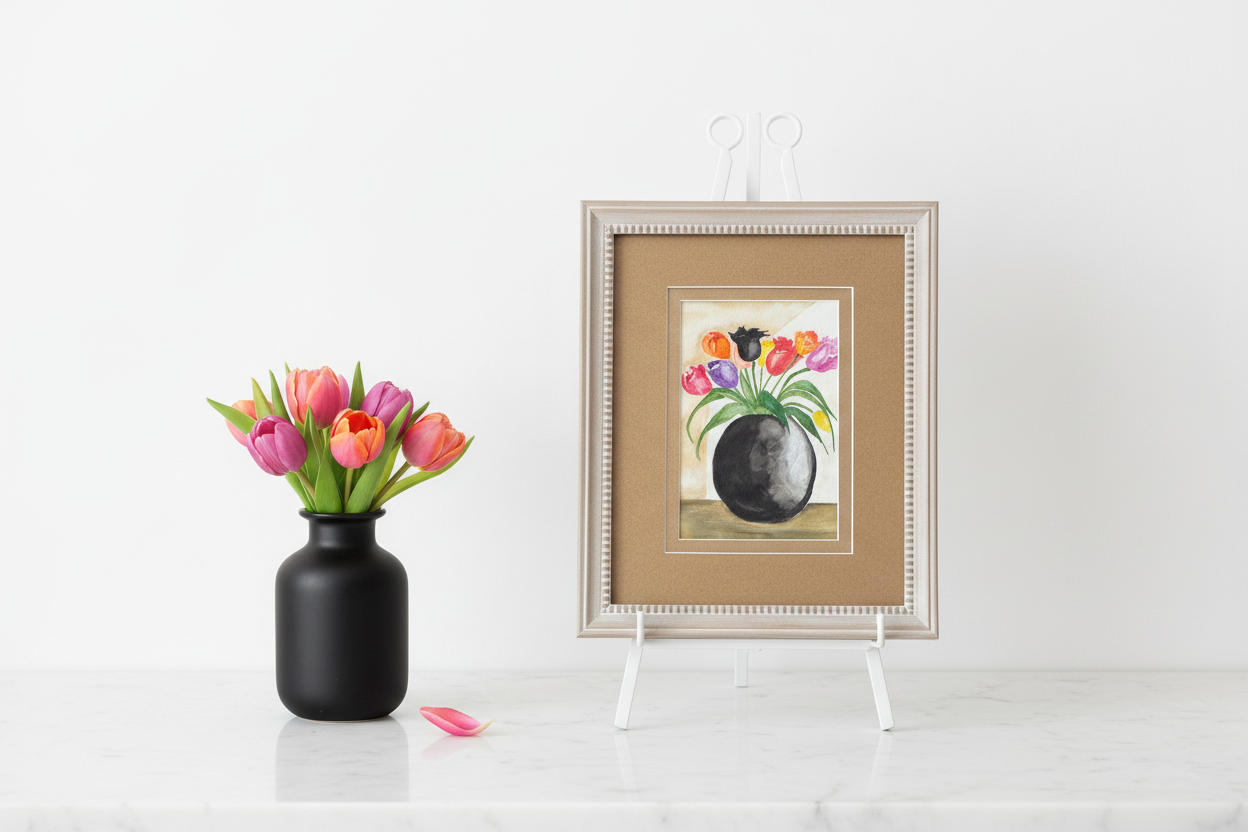 Tulips in Black Vase – Lifestyle Shot