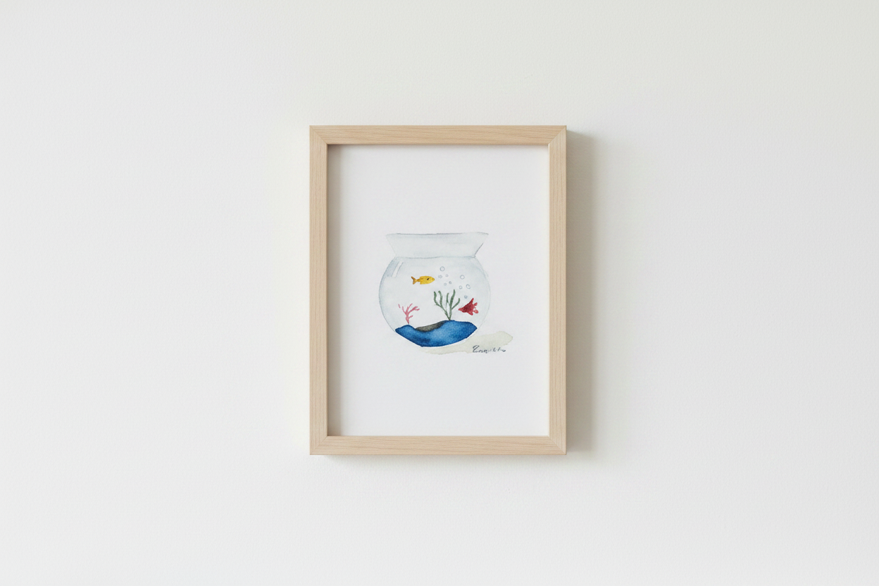 Watercolor fish bowl - zoomed in