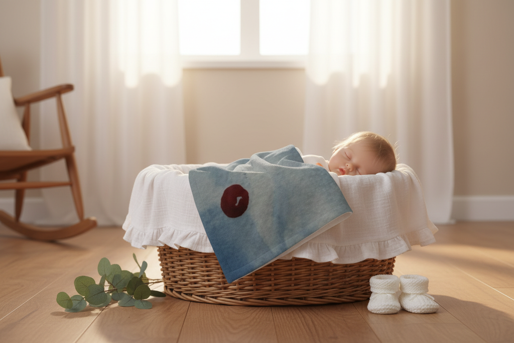 Watercolor Fleece Baby Blanket – Nursery Basket Shot